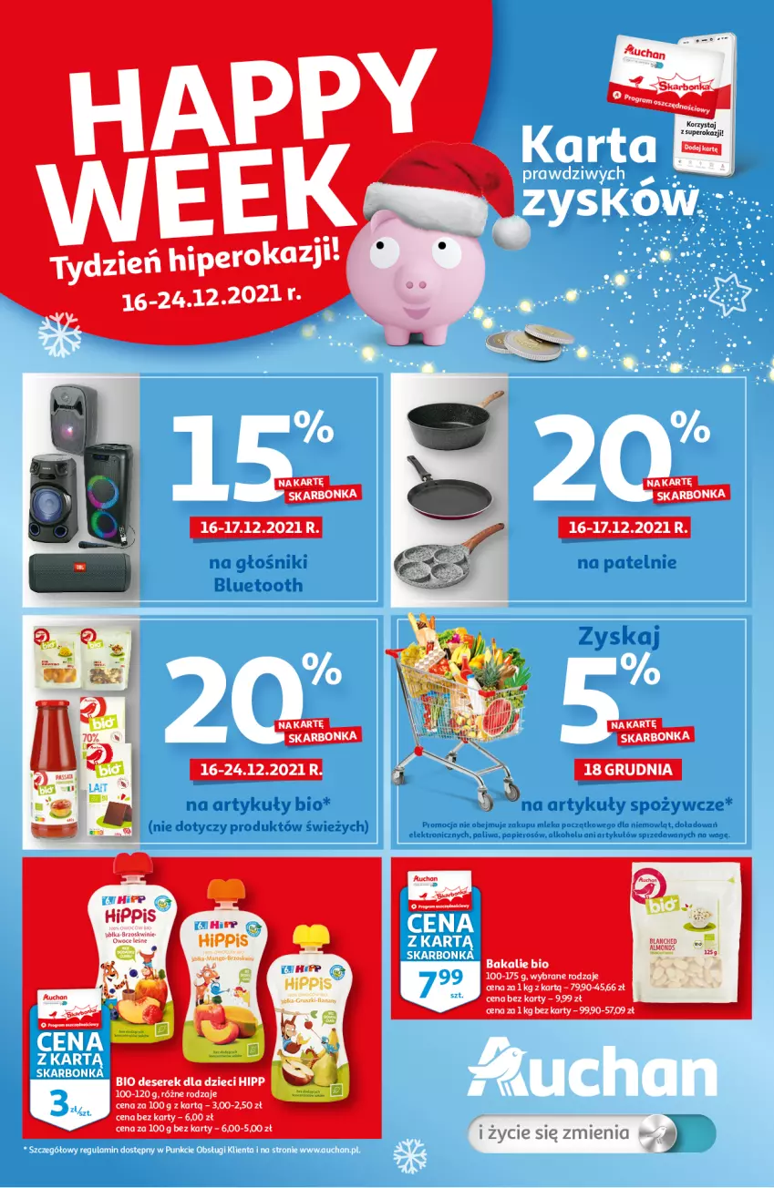 Gazetka promocyjna Auchan - Skarbonka #50 - ważna 16.12 do 24.12.2021 - strona 1 - produkty: Artykuły spożywcze, Deser, Dzieci, Głośnik, HiPP, Papier, Ser, Serek