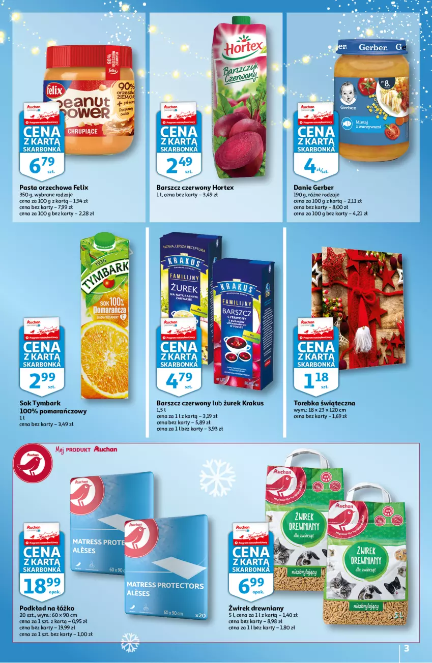 Gazetka promocyjna Auchan - Skarbonka #50 - ważna 16.12 do 24.12.2021 - strona 3 - produkty: AEG, Felix, Gerber, Hortex, Krakus, Podkład, Sok, STP, Torebka, Tymbark