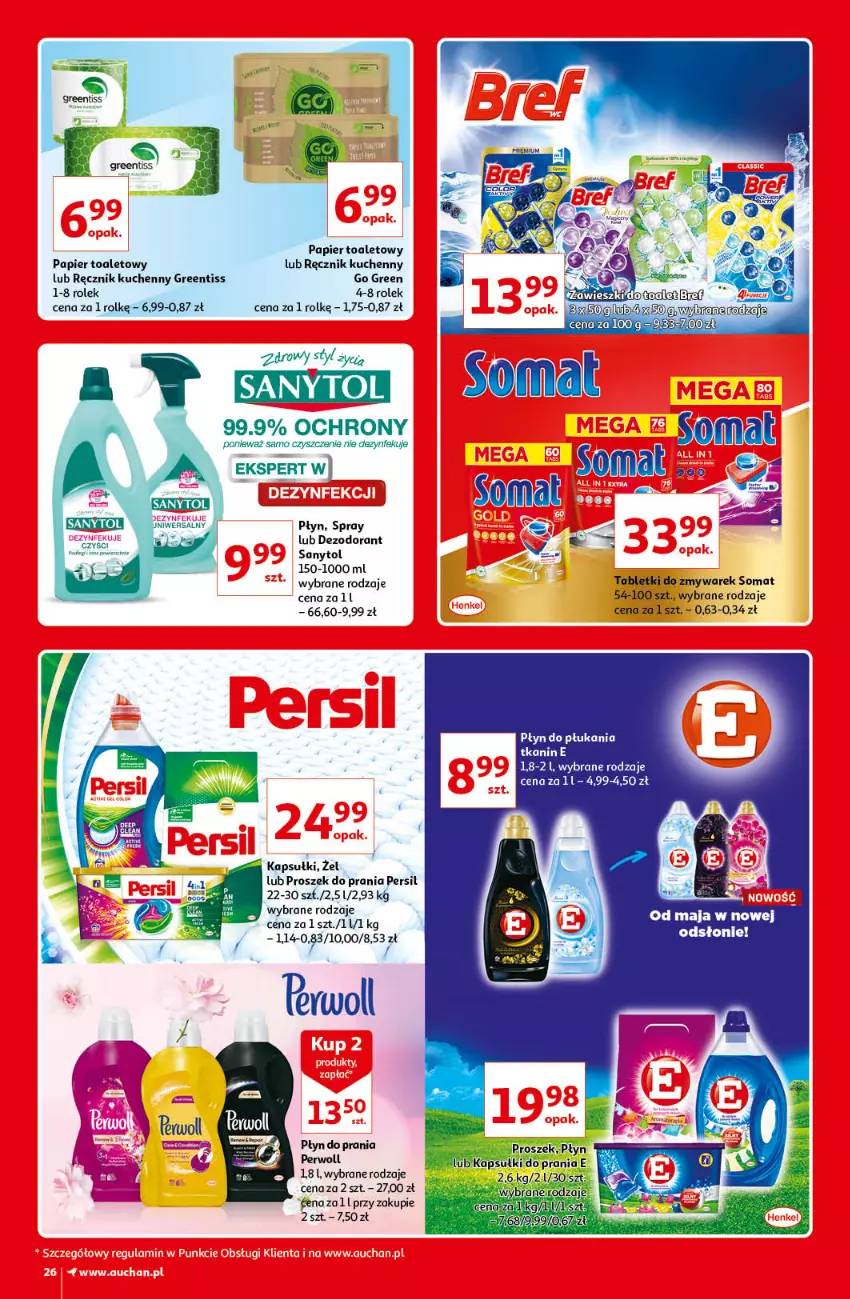 Gazetka promocyjna Auchan - Kultowe marki Hipermarkety - ważna 08.04 do 14.04.2021 - strona 26 - produkty: Dezodorant, Papier, Papier toaletowy, Persil, Perwoll, Płyn do płukania, Płyn do prania, Proszek do prania, Ręcznik, Ręcznik kuchenny, Sanytol, Somat, Tablet