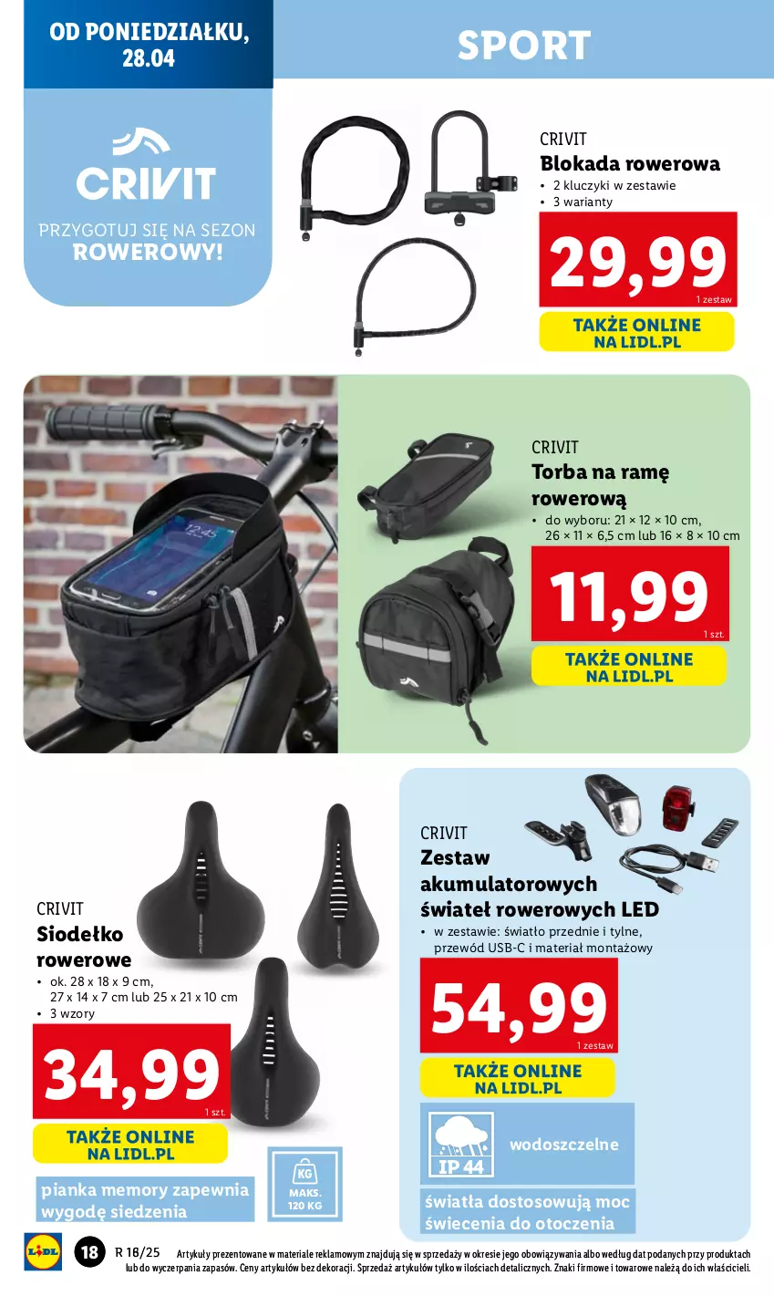 Gazetka promocyjna Lidl - GAZETKA - ważna 28.04 do 02.05.2025 - strona 22 - produkty: Akumulator, Por, Przewód, Rower, Sport, Torba, Zestaw akumulatorowy