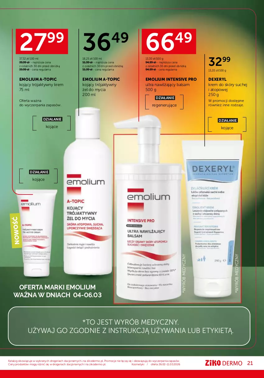 Gazetka promocyjna Ziko - Gazetka Ziko Dermo - ważna 26.02 do 11.03.2026 - strona 21 - produkty: Avène, Emolium, Emulsja, La Roche-Posay, Lipikar, Nawilżający balsam, Olej, Top, XeraCalm