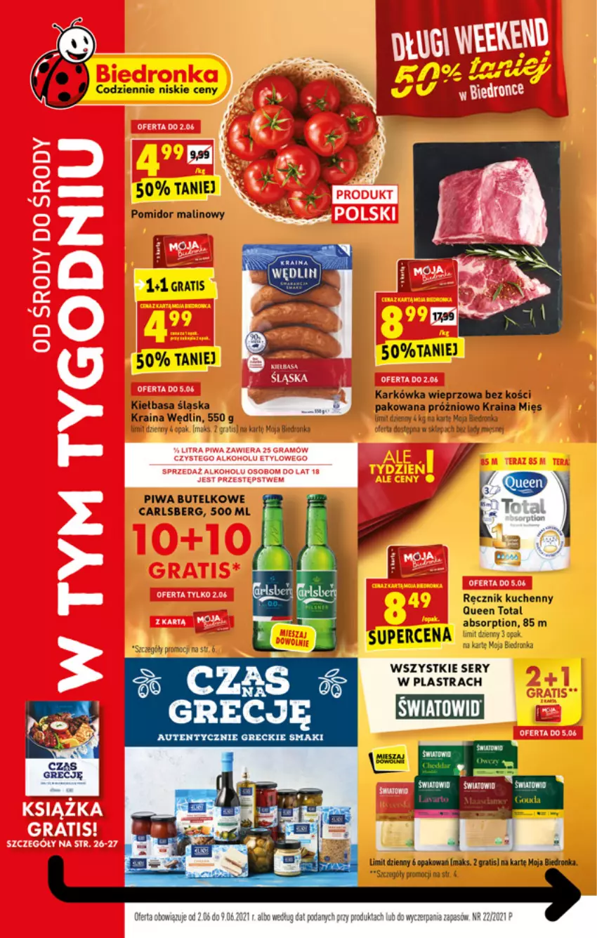 Gazetka promocyjna Biedronka - W tym tygodniu - ważna 02.06 do 09.05.2021 - strona 1 - produkty: Carlsberg, Fa, Gra, Karkówka wieprzowa, Kiełbasa, Kiełbasa śląska, Książka, Piwa, Ręcznik