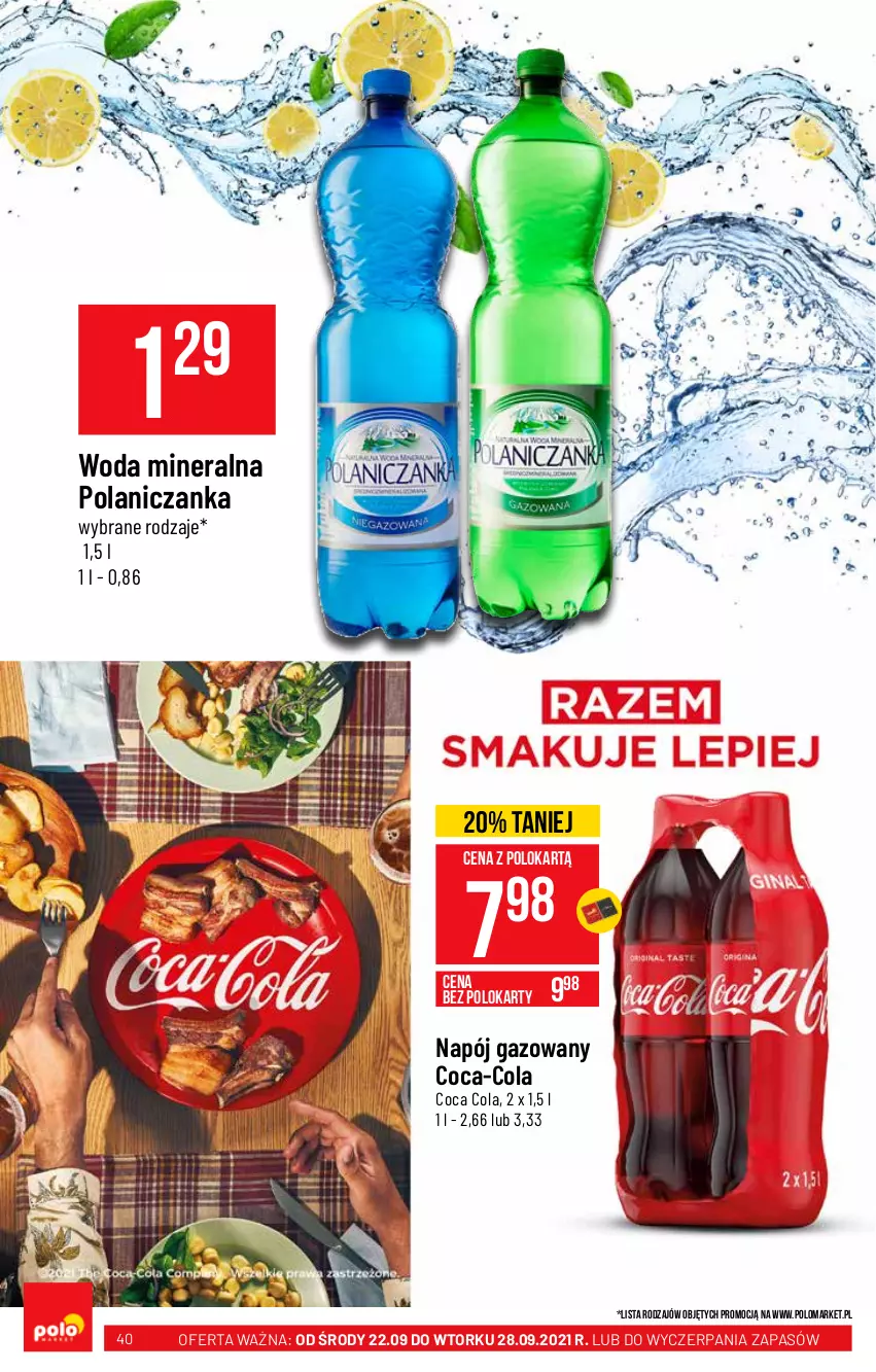 Gazetka promocyjna PoloMarket - Gazetka pomocyjna - ważna 22.09 do 28.09.2021 - strona 40 - produkty: Coca-Cola, Napój, Napój gazowany, Woda, Woda mineralna