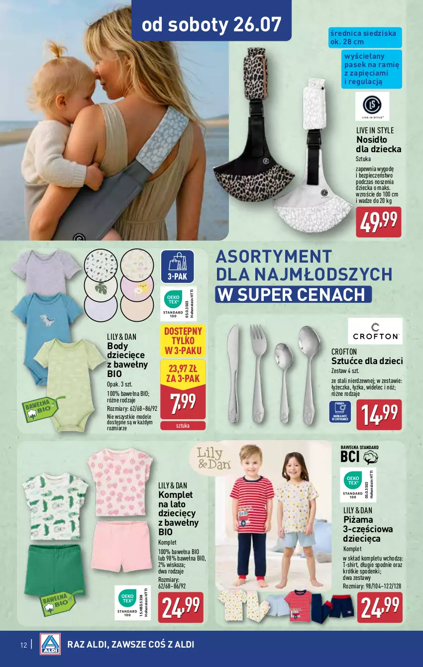 Gazetka promocyjna Aldi - Artykuły przemysłowe i tekstylia - ważna 23.07 do 26.07.2025 - strona 12 - produkty: Body, Dzieci, Pasek, Piec, Piżama, Spodnie, T-shirt, Wełna, Widelec