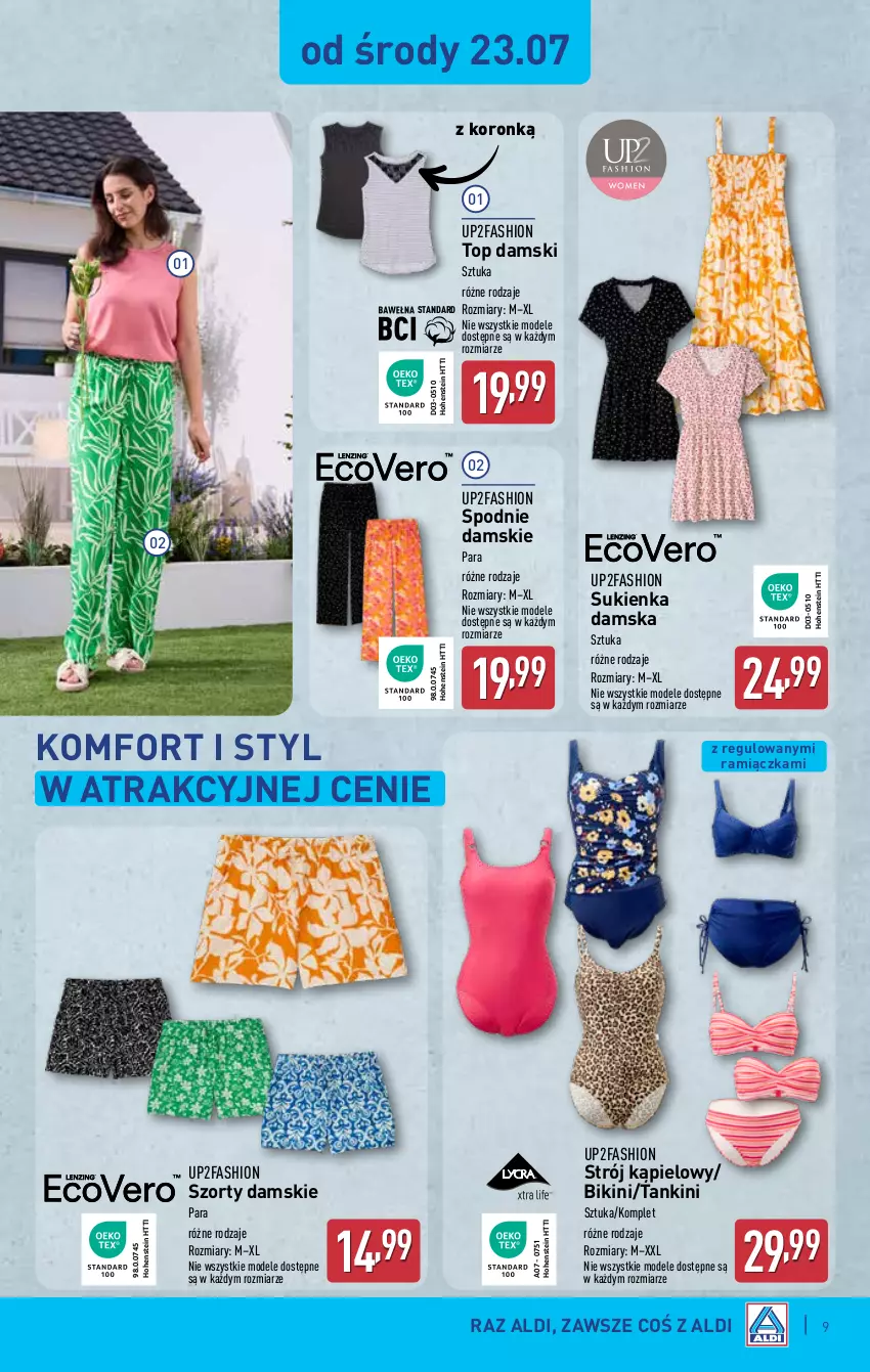 Gazetka promocyjna Aldi - Artykuły przemysłowe i tekstylia - ważna 23.07 do 26.07.2025 - strona 9 - produkty: Bikini, Fa, Spodnie, Strój kąpielowy, Sukienka, Szorty, Top