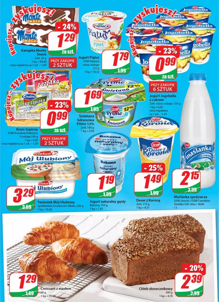 Gazetka promocyjna Dino - Gazetka - ważna 30.06 do 06.07.2021 - strona 11 - produkty: Bakoma, Bell, Bella, Chleb, Croissant, Deser, Jagr, Jogobella, Jogurt, Jogurt naturalny, Maślanka, Monte, Piątnica, Ser, Top, Zott