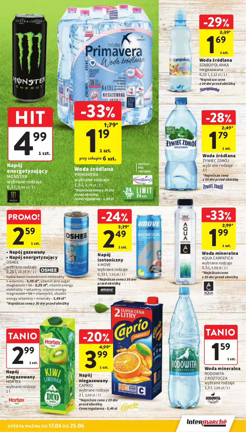 Gazetka promocyjna Intermarche - Gazetka promocyjna - ważna 17.06 do 25.06.2025 - strona 23 - produkty: Hortex, LANA, Napój, Napój gazowany, Napój izotoniczny, Napój niegazowany, Oshee, Prima, Primavera, Staropolanka, Woda, Woda mineralna