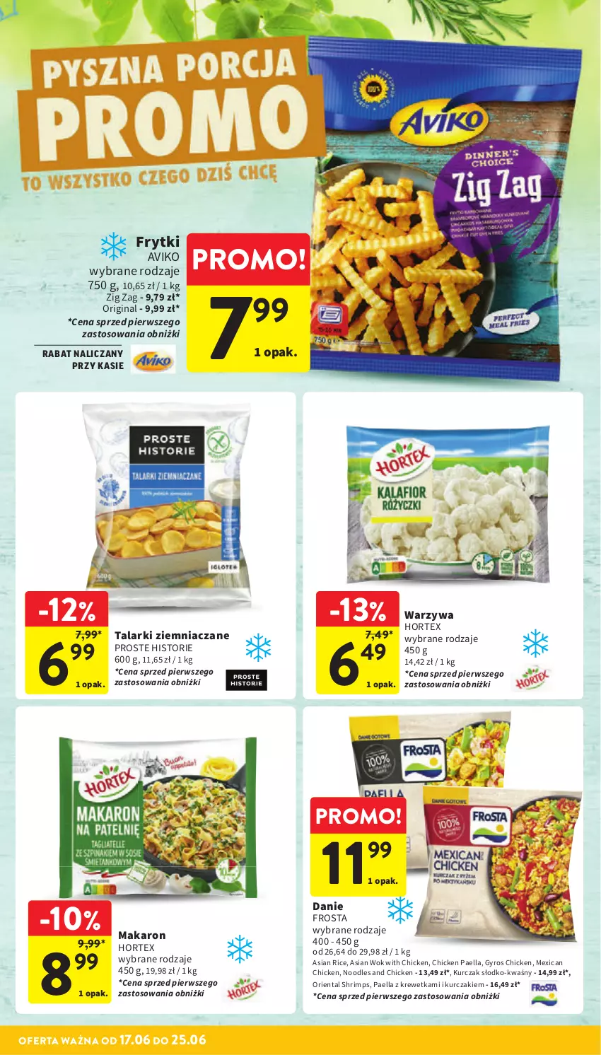 Gazetka promocyjna Intermarche - Gazetka promocyjna - ważna 17.06 do 25.06.2025 - strona 28 - produkty: Frosta, Frytki, Gin, Gyros, Hortex, Kurczak, Makaron, Warzywa