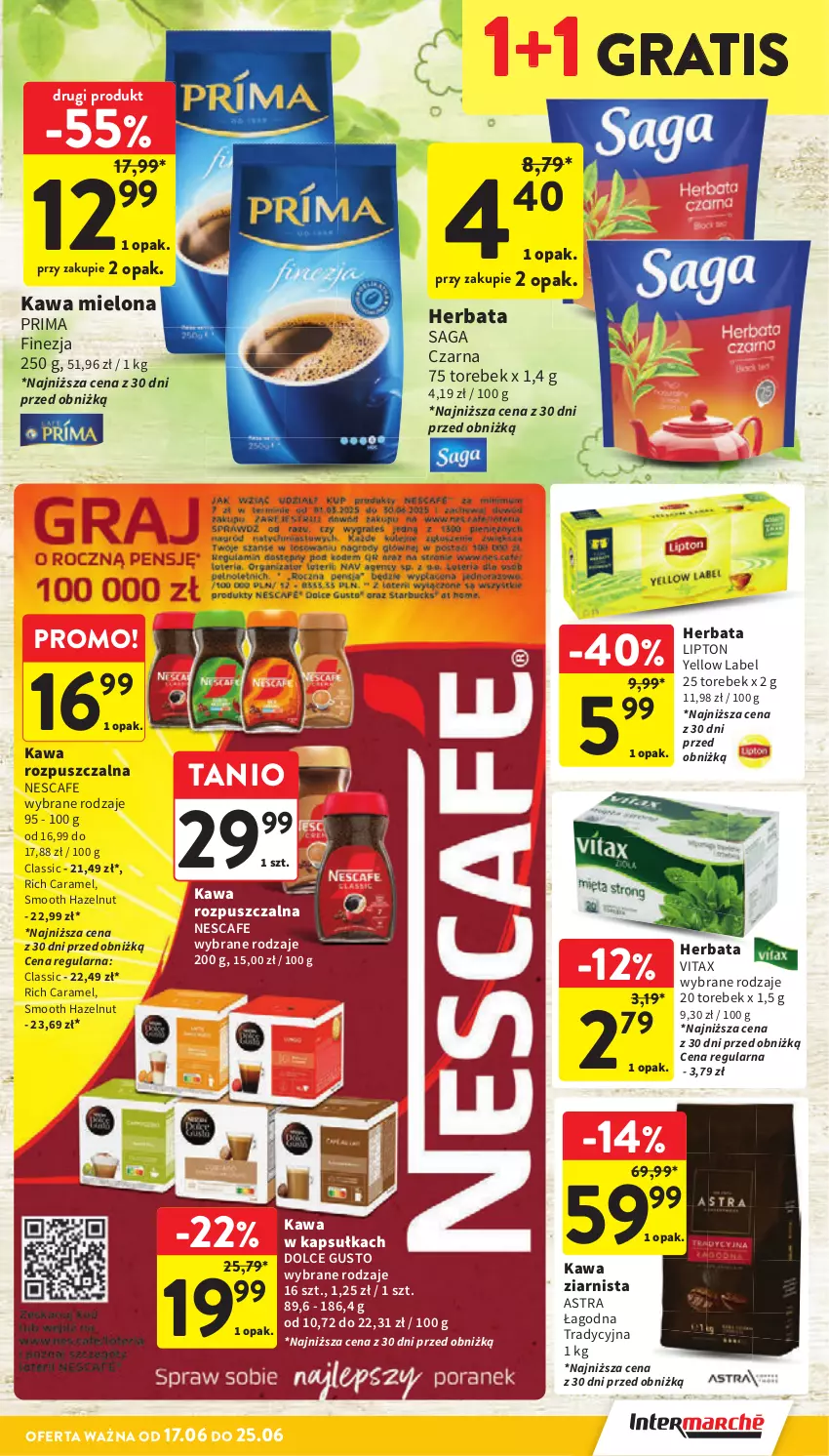 Gazetka promocyjna Intermarche - Gazetka promocyjna - ważna 17.06 do 25.06.2025 - strona 35 - produkty: Dolce Gusto, Gra, Herbata, Kawa, Kawa mielona, Kawa ziarnista, Lipton, Prima, Saga, Vitax