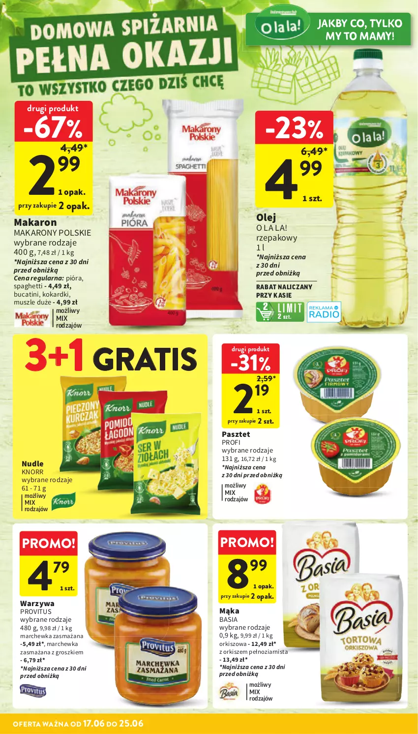 Gazetka promocyjna Intermarche - Gazetka promocyjna - ważna 17.06 do 25.06.2025 - strona 38 - produkty: Basia, Gra, Knorr, Makaron, Marchewka, Mus, Olej, Pasztet, Spaghetti, Warzywa