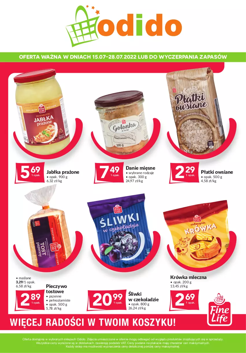 Gazetka promocyjna Odido - SUPER OFERTY! - ważna 15.07 do 28.07.2022 - strona 1 - produkty: Jabłka, Jabłka prażone, Kosz, Piec, Pieczywo, Płatki owsiane