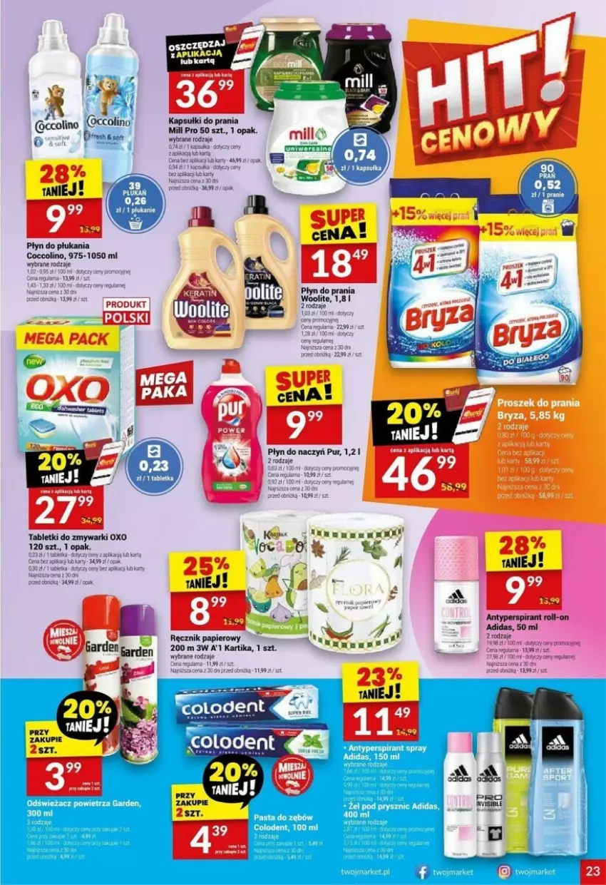 Gazetka promocyjna Twoj Market - ważna 02.01 do 07.01.2025 - strona 16 - produkty: Adidas, Antyperspirant, Coccolino, Fa, Kapsułki do prania, Odświeżacz powietrza, Papier, Pasta do zębów, Płyn do płukania, Pur, Ręcznik, Tablet, Tabletki do zmywarki, Woal, Zmywarki