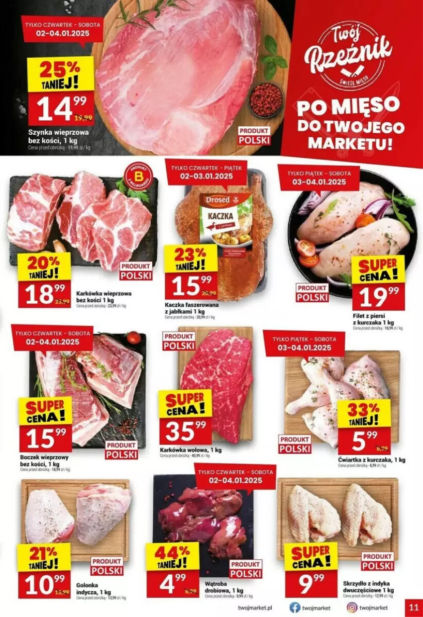 Gazetka promocyjna Twoj Market - ważna 02.01 do 07.01.2025 - strona 3 - produkty: Boczek, Boczek wieprzowy, Fa, Jabłka, Kaczka, Kaczka faszerowana, Karkówka wieprzowa, Kurczak, Por, Szynka, Szynka wieprzowa