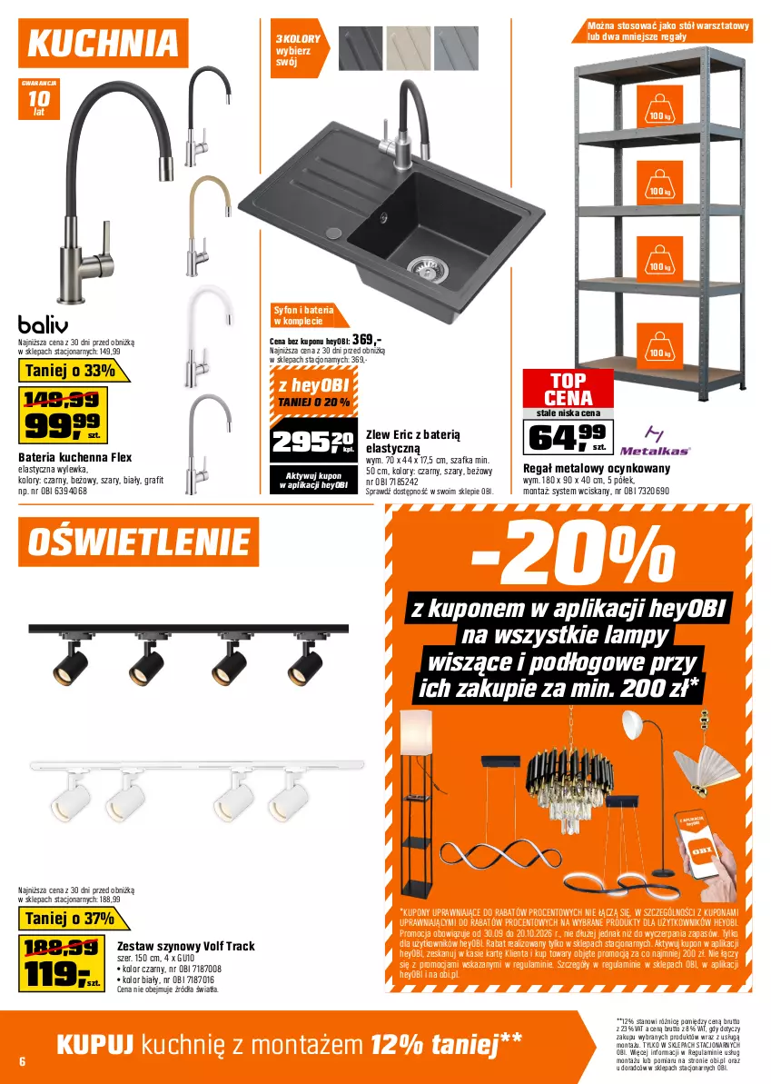 Gazetka promocyjna Obi - Gazetka OBI - ważna 30.09 do 20.10.2026 - strona 6 - produkty: Bateria, Bateria kuchenna, Cynk, Gra, Gres, Kuchnia, Lack, Mars, Por, Regał, Regał metalowy, Stół, Stół warsztatowy, Syfon, Szafka, Top, Zlew