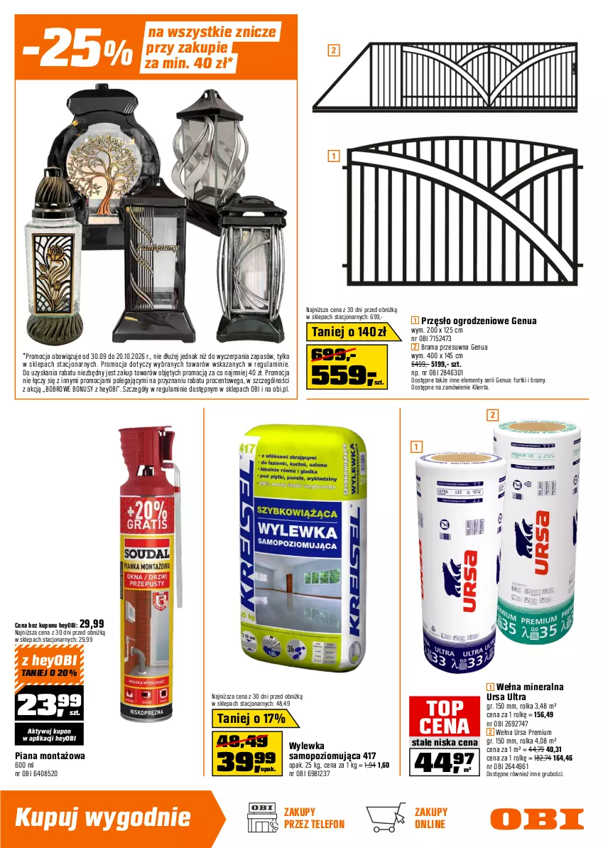 Gazetka promocyjna Obi - Gazetka OBI - ważna 30.09 do 20.10.2026 - strona 9 - produkty: Beckers, Drabina, Emulsja, Fa, Farba akrylowa, Farba lateksowa, Firana, Karnisz, Mop, Por, Rama, Roleta, Ser, Telefon, Top, Wełna, Wylewka samopoziomująca, Zasłona, Znicz