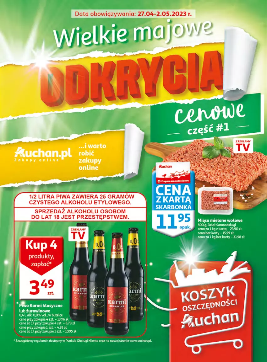 Gazetka promocyjna Auchan - Gazetka Wielkie majowe odkrycia cenowe Hipermarket Auchan - ważna 27.04 do 02.05.2023 - strona 1 - produkty: Gra, Piwa