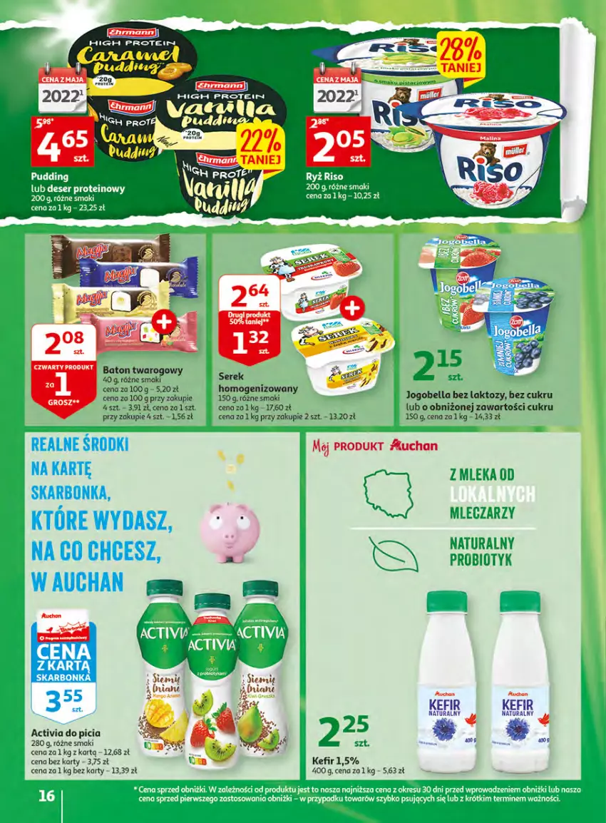 Gazetka promocyjna Auchan - Gazetka Wielkie majowe odkrycia cenowe Hipermarket Auchan - ważna 27.04 do 02.05.2023 - strona 16 - produkty: Activia, Baton, Bell, Bella, Deser, Jogobella, Kefir, Probiotyk, Ser, Serek