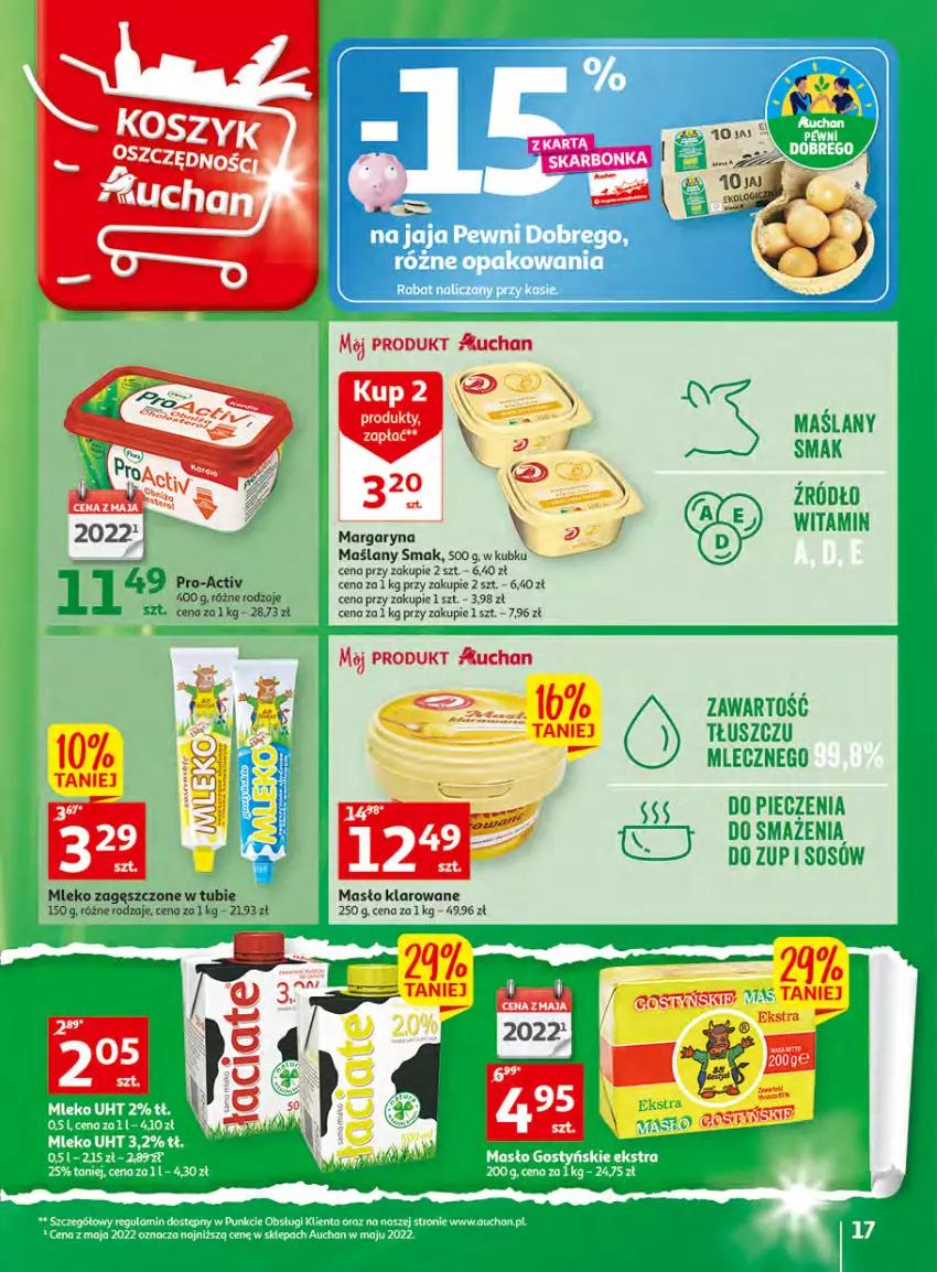 Gazetka promocyjna Auchan - Gazetka Wielkie majowe odkrycia cenowe Hipermarket Auchan - ważna 27.04 do 02.05.2023 - strona 17 - produkty: Margaryna, Masło, Masło klarowane, Mleko, Mleko zagęszczone