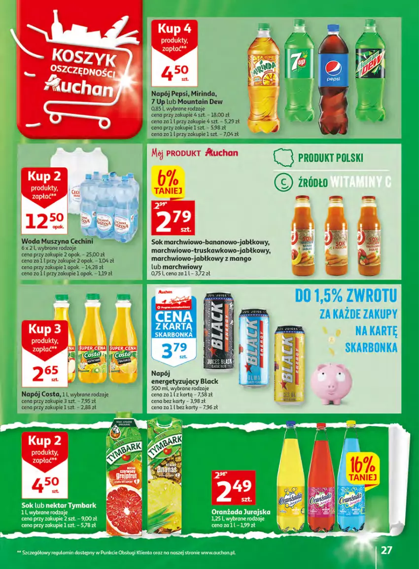 Gazetka promocyjna Auchan - Gazetka Wielkie majowe odkrycia cenowe Hipermarket Auchan - ważna 27.04 do 02.05.2023 - strona 27 - produkty: Lack, Mango, Mirinda, Mus, Napój, Pepsi, Sok, Szyna, Woda