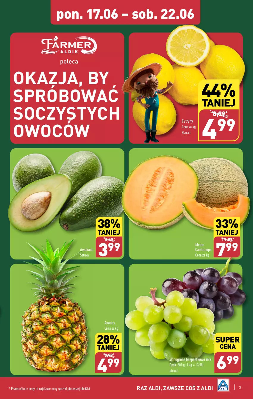 Gazetka promocyjna Aldi - Pełna oferta - ważna 17.06 do 22.06.2024 - strona 3 - produkty: Ananas, Cytryny, Melon, Wino, Winogrona, Winogrona bezpestkowe