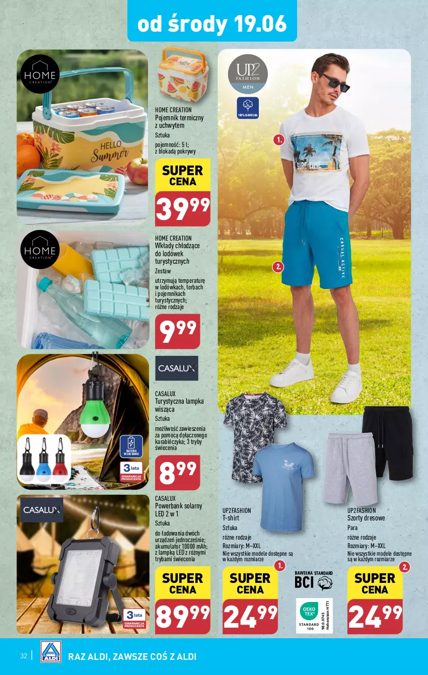 Gazetka promocyjna Aldi - Pełna oferta - ważna 17.06 do 22.06.2024 - strona 32 - produkty: Akumulator, Bateria, Dres, Fa, Lodówka, Pojemnik, Powerbank, Ryba, Szorty, T-shirt, Torba, Wełna