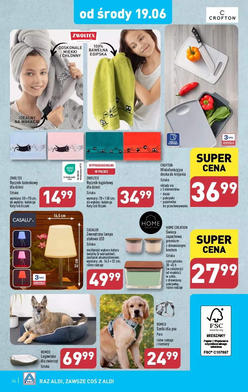 Gazetka promocyjna Aldi - Pełna oferta - ważna 17.06 do 22.06.2024 - strona 34 - produkty: Akumulator, Deska do krojenia, Dzieci, Lampa, Lampa stołowa, LEGO, Legowisko, Pojemnik, Ręcznik, Ręcznik kąpielowy, Silan, Wełna