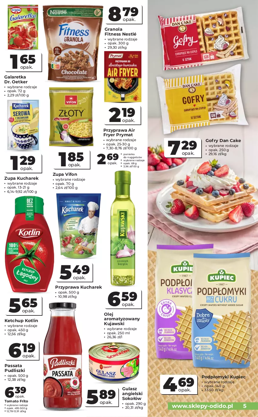 Gazetka promocyjna Odido - Gazetka Odido - ważna 05.08 do 19.08.2026 - strona 5 - produkty: Dan Cake, Dr. Oetker, Gala, Galaretka, Gofry, Gra, Granola, Ketchup, Kotlin, Kucharek, Kujawski, Kupiec, Nestlé, Olej, Piec, Prymat, Pudliszki, Sok, Sokołów, Zupa