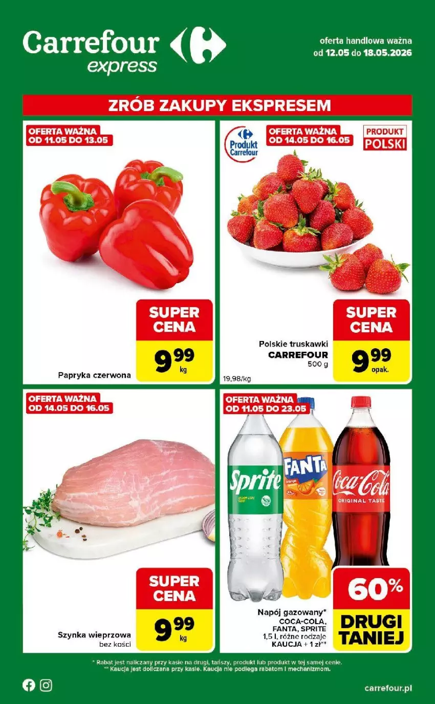 Gazetka promocyjna Carrefour - Gazetka Express - ważna 12.05 do 18.05.2026 - strona 1 - produkty: Napój, Napój gazowany, Papryka, Papryka czerwona, Truskawki