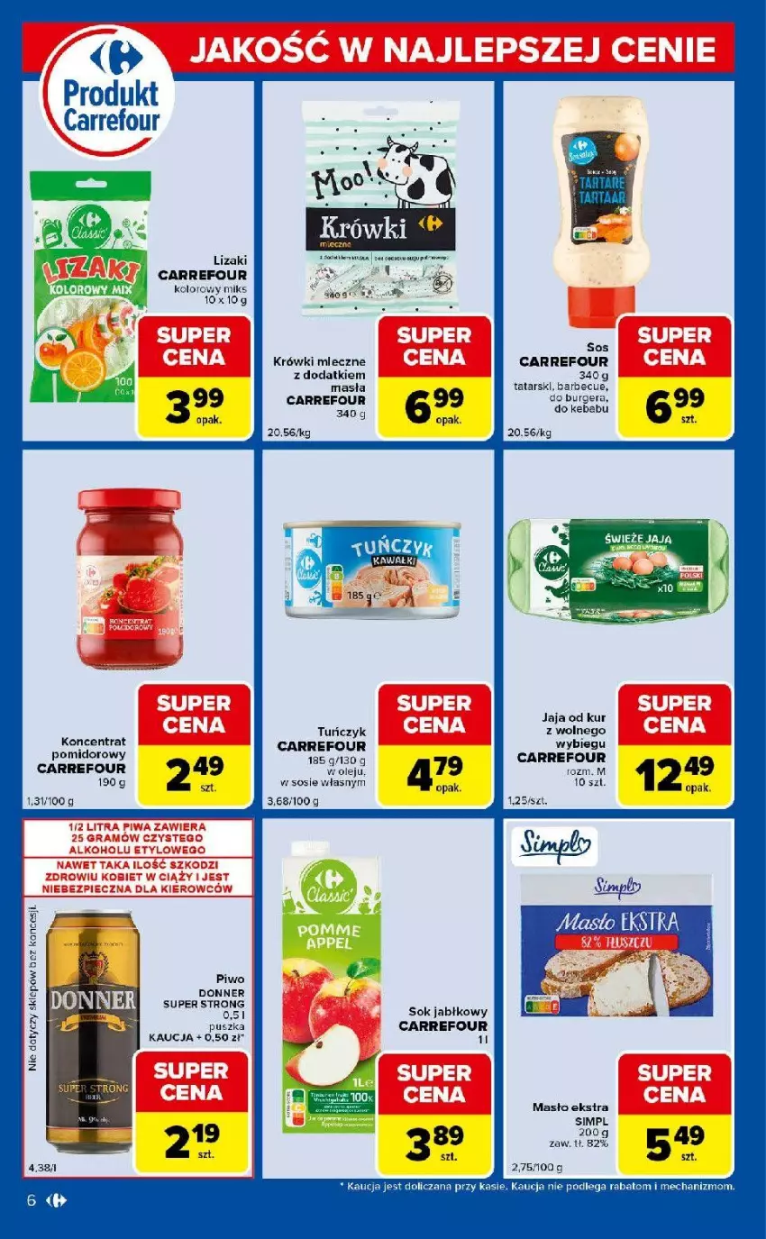 Gazetka promocyjna Carrefour - Gazetka Express - ważna 12.05 do 18.05.2026 - strona 6 - produkty: AEG, Burger, Jaja, Kebab, Krówki mleczne, Lizaki, Masło, Piwo, Sok, Sok jabłkowy, Sos