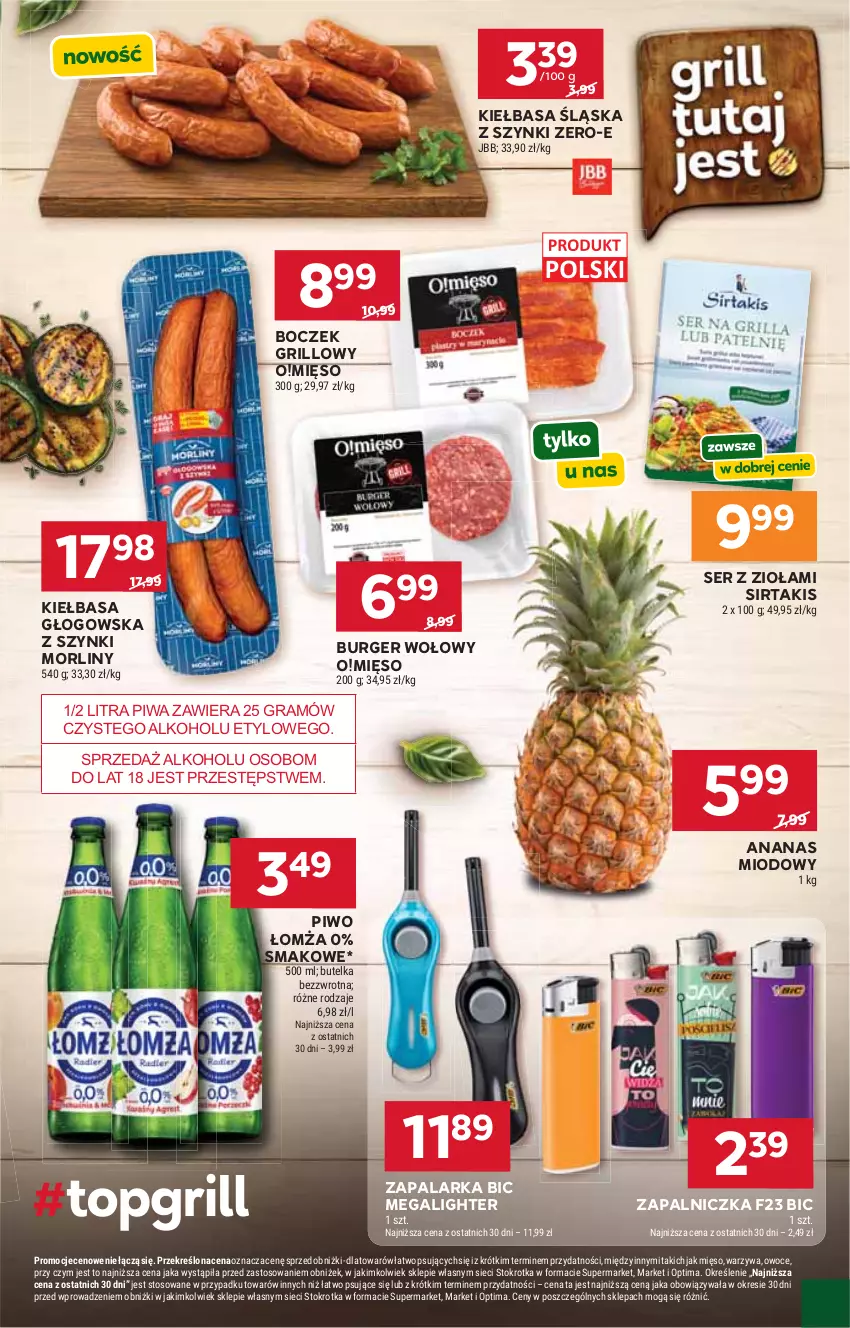 Gazetka promocyjna Stokrotka - Supermarket - ważna 14.05 do 20.05.2026 - strona 11 - produkty: Ananas, BIC, Boczek, Burger, Gra, Grill, Kiełbasa, Kiełbasa głogowska, Kiełbasa śląska, Mięso, Morliny, Optima, Owoce, Piwa, Piwo, Ser, Warzywa, Zapalarka, Zapalniczka