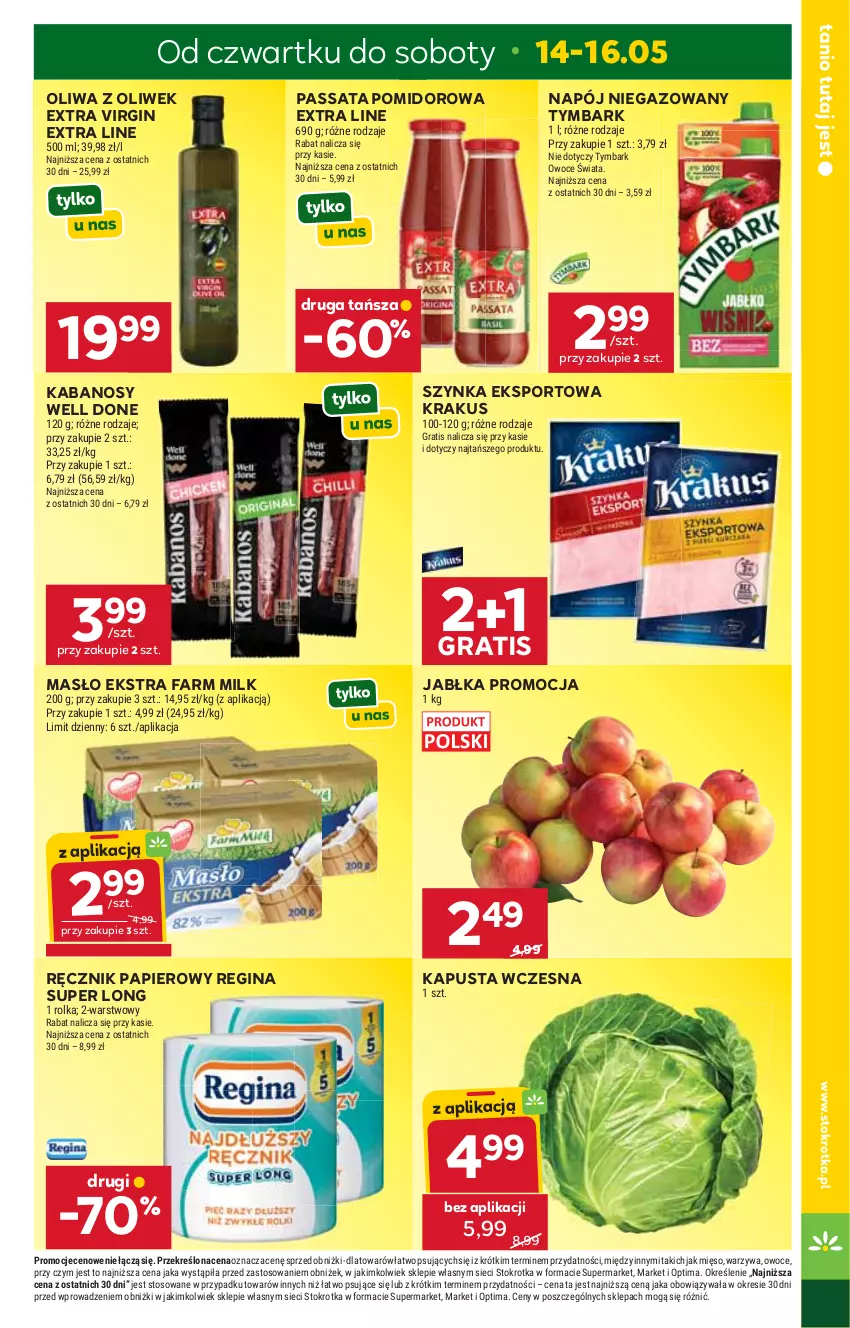 Gazetka promocyjna Stokrotka - Supermarket - ważna 14.05 do 20.05.2026 - strona 3 - produkty: Fa, Farm Milk, Gin, Gra, Jabłka, Kabanos, Krakus, Masło, Mięso, Napój, Napój niegazowany, Oliwa, Oliwa z oliwek, Optima, Owoce, Papier, Por, Ręcznik, Sport, Szynka, Tymbark, Warzywa