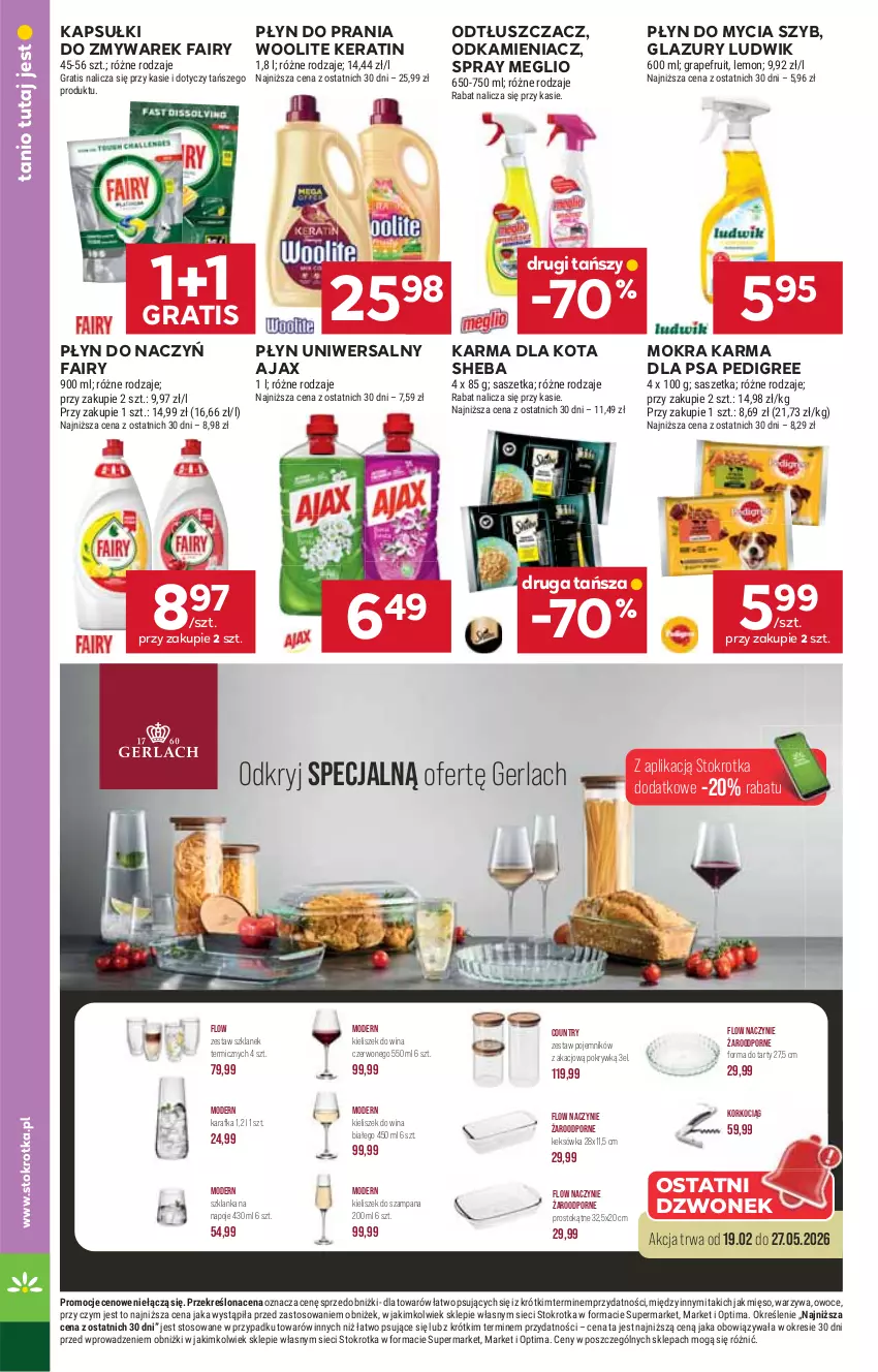 Gazetka promocyjna Stokrotka - Supermarket - ważna 14.05 do 20.05.2026 - strona 36 - produkty: Ajax, Dzwonek, Fa, Fairy, Gra, Karafka, Keksówka, Kieliszek, Koc, Korkociąg, Lazur, Ludwik, Mięso, Mokra karma, Naczynie żaroodporne, Napoje, Odkamieniacz, Odtłuszczacz, Optima, Owoce, Pedigree, Płyn do mycia, Płyn do prania, Pojemnik, Por, Sheba, Szklanka, Warzywa, Woolite