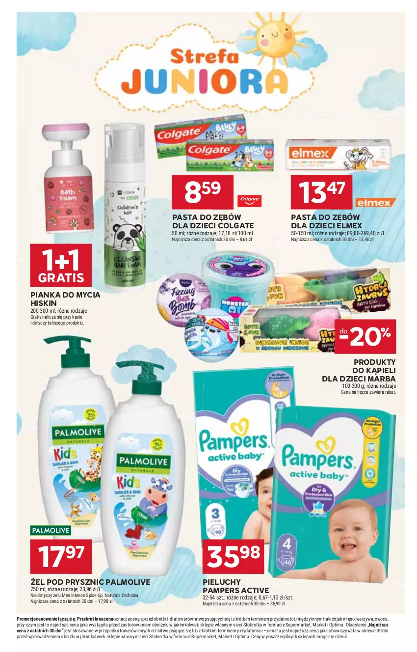 Gazetka promocyjna Stokrotka - Supermarket - ważna 14.05 do 20.05.2026 - strona 39 - produkty: Colgate, Dzieci, Elmex, Gra, LG, Mięso, Optima, Owoce, Palmolive, Pampers, Pasta do zębów, Pieluchy, Warzywa
