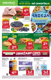 Gazetka promocyjna Stokrotka - Supermarket - Gazetka - ważna od 20.05 do 20.05.2026 - strona 1 - produkty: Kurczak, Warzywa, Ser, Gra, Coccolino, Mirinda, Pepsi, Optima, Płyn do płukania, Czekolada, Edam, Boczek, Owoce, Napój, Mięso, Milka, NOWAK