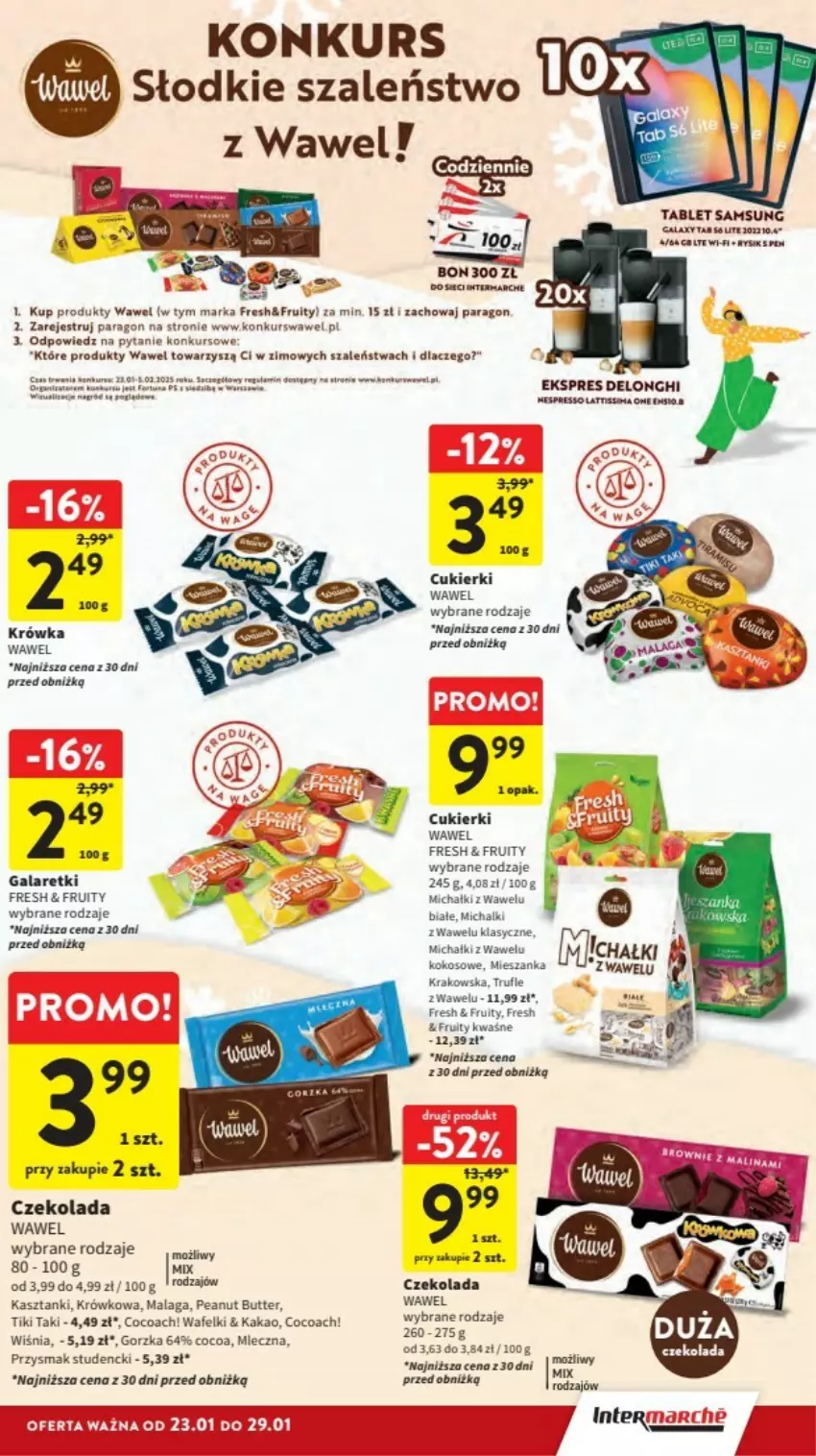 Gazetka promocyjna Intermarche - ważna 23.01 do 29.01.2025 - strona 11 - produkty: Cukier, Cukierki, Czekolada, Gala, Galaretki, Kakao, Kask, Kokos, Michałki, Samsung, Szal, Tablet, Wawel