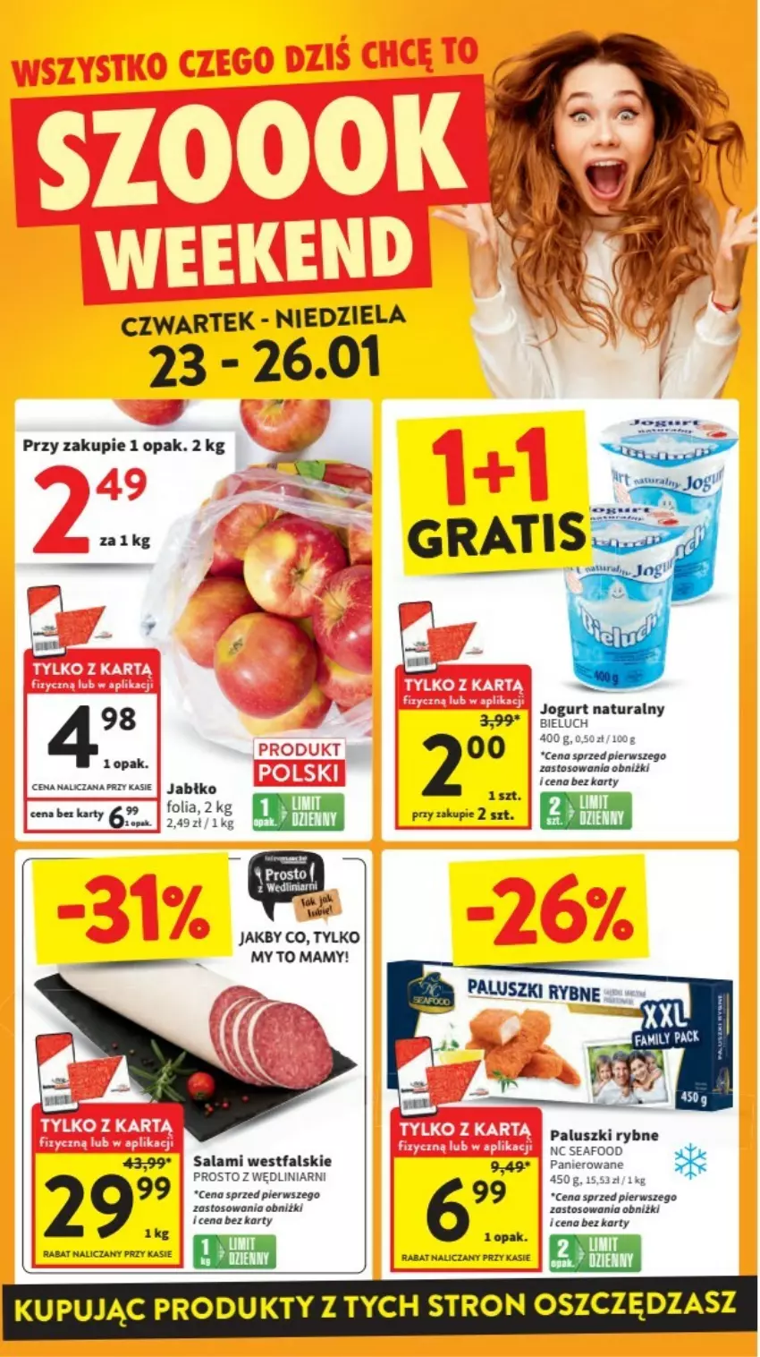 Gazetka promocyjna Intermarche - ważna 23.01 do 29.01.2025 - strona 12 - produkty: Bieluch, Fa, Jogurt, Jogurt naturalny, Paluszki rybne, Salami