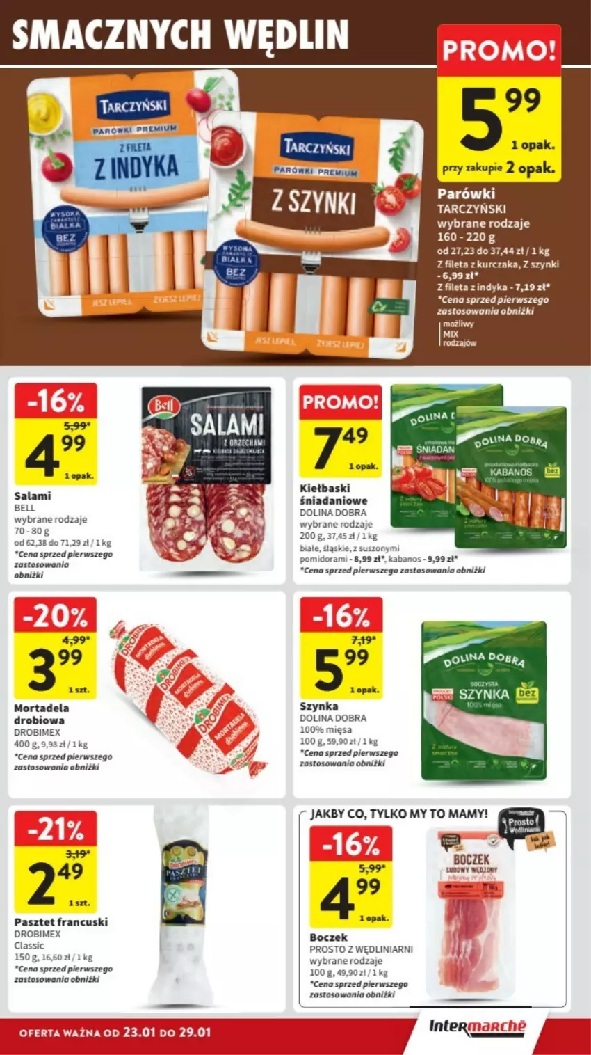 Gazetka promocyjna Intermarche - ważna 23.01 do 29.01.2025 - strona 5 - produkty: Bell, Boczek, Danio, Drobimex, Fa, Kurczak, Parówki, Pasztet, Salami, Szynka, Tarczyński