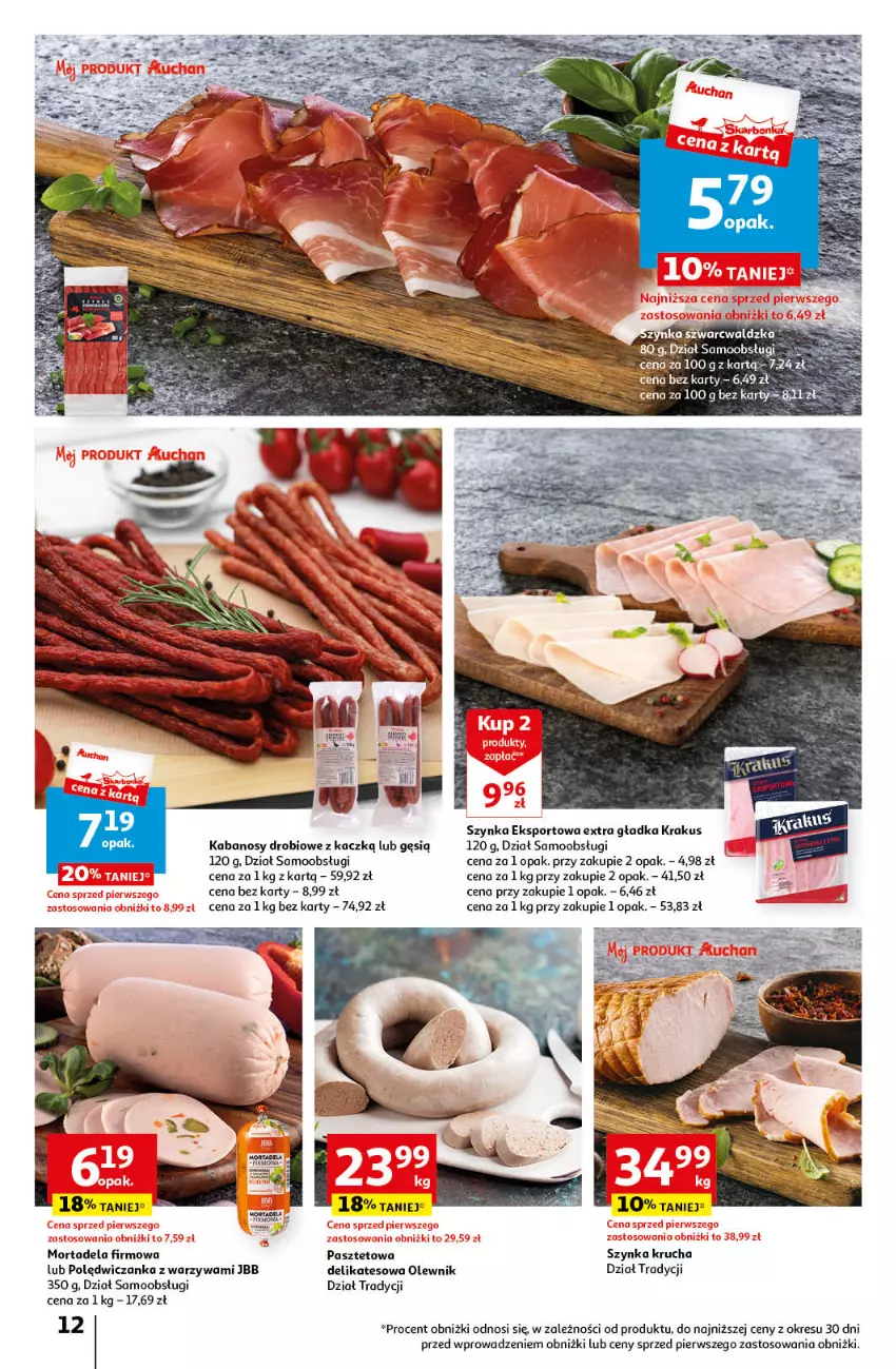 Gazetka promocyjna Auchan - Gazetka Sezonowe korzyści Hipermarket Auchan - ważna 31.08 do 06.09.2023 - strona 12 - produkty: Kabanos, Krakus, Olewnik, Pasztet, Por, Ser, Sport, Szynka, Warzywa