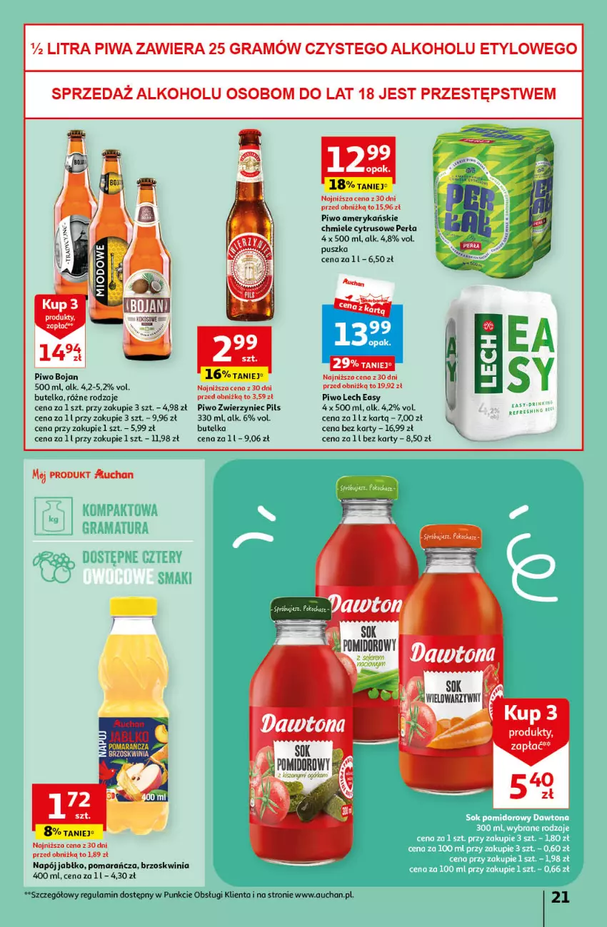 Gazetka promocyjna Auchan - Gazetka Sezonowe korzyści Hipermarket Auchan - ważna 31.08 do 06.09.2023 - strona 21 - produkty: Dawtona, Gra, Napój, Perła, Piwa, Piwo, Woal