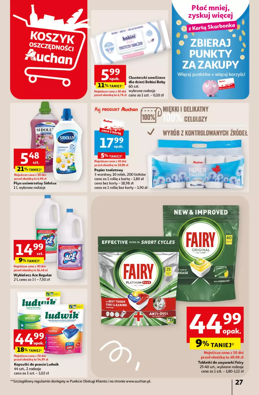 Gazetka promocyjna Auchan - Gazetka Sezonowe korzyści Hipermarket Auchan - ważna 31.08 do 06.09.2023 - strona 27 - produkty: Chusteczki, Dzieci, Gin, Kapsułki do prania, Ludwik, Papier, Papier toaletowy, Sidolux, Sony