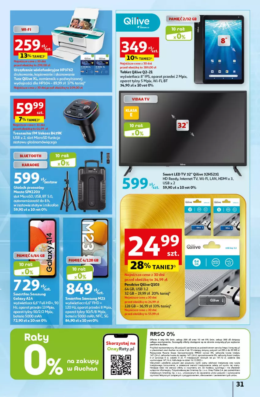 Gazetka promocyjna Auchan - Gazetka Sezonowe korzyści Hipermarket Auchan - ważna 31.08 do 06.09.2023 - strona 31 - produkty: Fa, HD ready, Kosz, LED TV, Pendrive, Sony, Tablet, Top