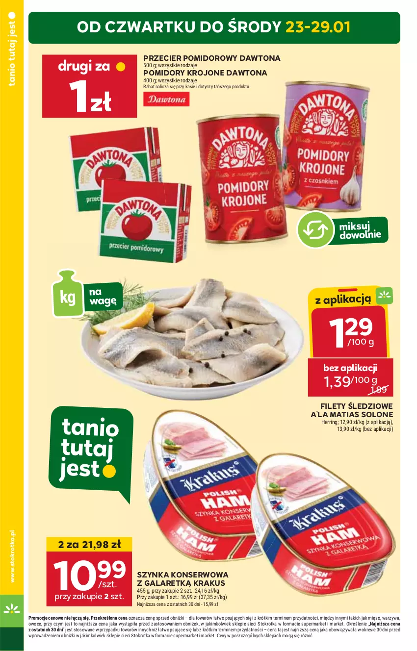 Gazetka promocyjna Stokrotka - Supermarket - ważna 23.01 do 29.01.2025 - strona 2 - produkty: Dawtona, Gala, HP, Krakus, Pomidory, Pomidory krojone, Ser, Szynka, Szynka konserwowa