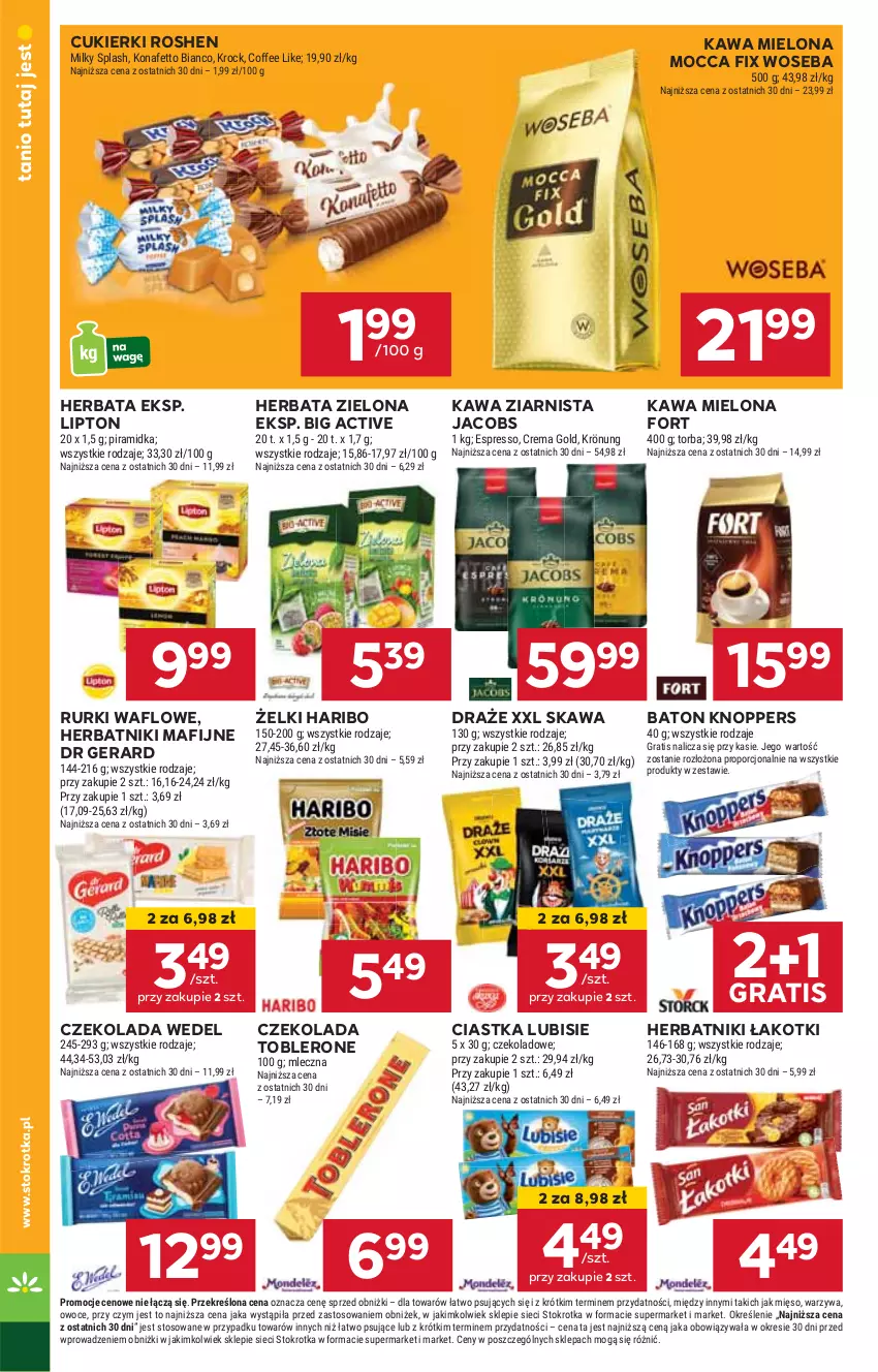 Gazetka promocyjna Stokrotka - Supermarket - ważna 23.01 do 29.01.2025 - strona 22 - produkty: Baton, Ciastka, Cukier, Cukierki, Czekolada, Dr Gerard, Gra, Haribo, Herbata, Herbatniki, Herbatniki Mafijne, HP, Jacobs, Kawa, Kawa mielona, Kawa ziarnista, Knoppers, Lipton, Lubisie, Rurki, Toblerone, Woseba