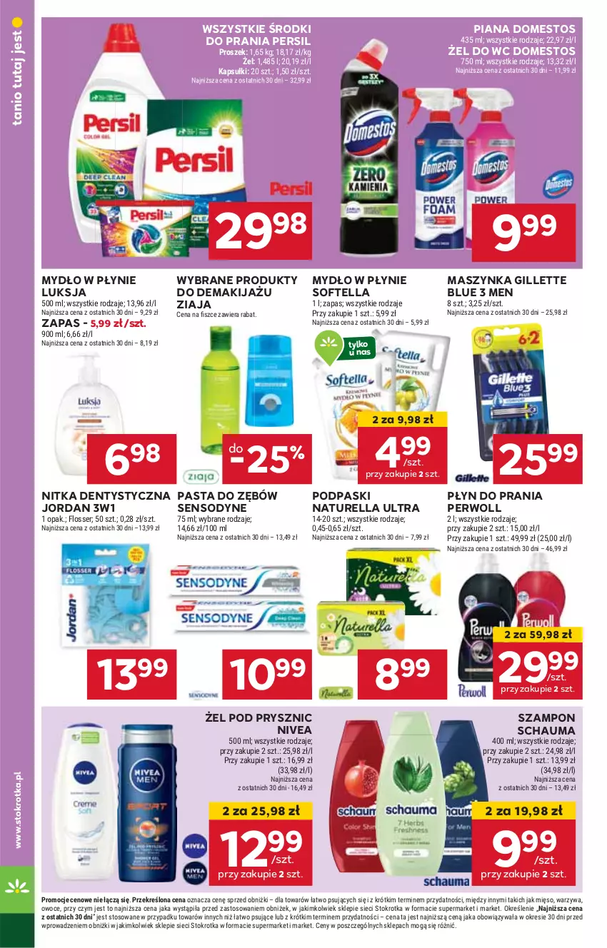 Gazetka promocyjna Stokrotka - Supermarket - ważna 23.01 do 29.01.2025 - strona 26 - produkty: Domestos, Gillette, HP, Luksja, Makijaż, Maszynka, Mydło, Mydło w płynie, Naturell, Naturella, Nivea, Pasta do zębów, Persil, Perwoll, Płyn do prania, Podpaski, Schauma, Sensodyne, Szampon, Szynka, Ziaja