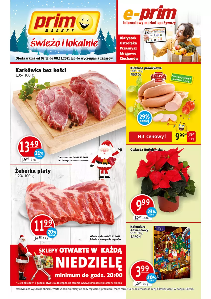 Gazetka promocyjna Prim Market - Gazetka - ważna 02.12 do 08.12.2021 - strona 1 - produkty: Gin, Gwiazda, Kalendarz, Kalendarz adwentowy, Kiełbasa, Sok