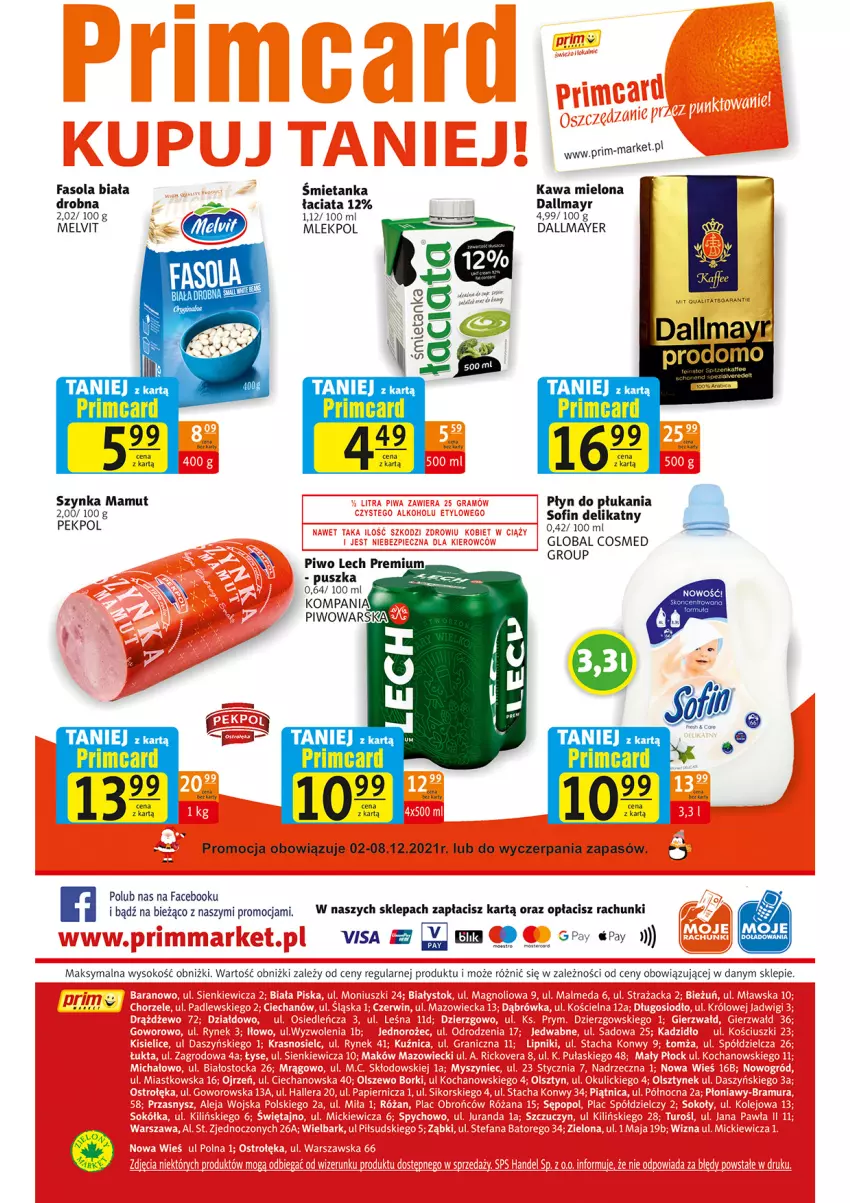 Gazetka promocyjna Prim Market - Gazetka - ważna 02.12 do 08.12.2021 - strona 16 - produkty: Dallmayr, Fa, Fasola, Kawa, Kawa mielona, Lech Premium, Melvit, Pekpol, Piwo, Płyn do płukania, Szynka