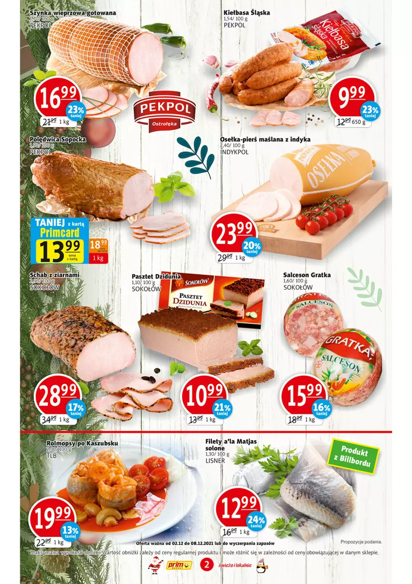 Gazetka promocyjna Prim Market - Gazetka - ważna 02.12 do 08.12.2021 - strona 2 - produkty: Gra, Kiełbasa, Kiełbasa śląska, LANA, Lisner, Matjas, Mop, Pasztet, Pekpol, Polędwica, Salceson, Sok, Sokołów