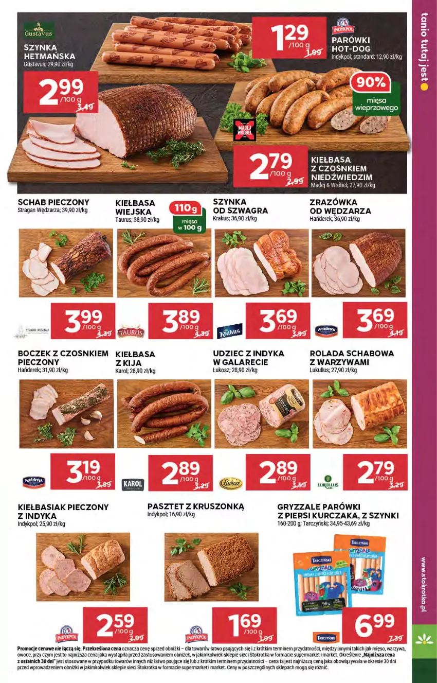 Gazetka promocyjna Stokrotka - Supermarket - ważna 01.08 do 07.08.2024 - strona 13 - produkty: Basia, Boczek, Gala, Gra, Gry, Kiełbasa, Kosz, Krakus, Kurczak, Mięso, Owoce, Parówki, Parówki z indyka, Pasztet, Piec, Rolada, Schab pieczony, Szynka, Tarczyński, Udziec z indyka, Warzywa