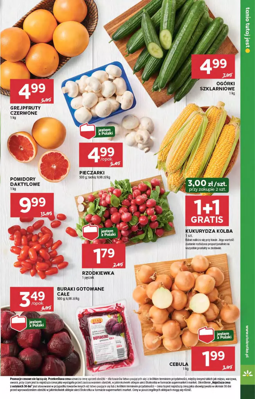 Gazetka promocyjna Stokrotka - Supermarket - ważna 01.08 do 07.08.2024 - strona 15 - produkty: Buraki, Cebula, Grejpfrut, Mięso, Owoce, Piec, Pomidory, Por, Rzodkiewka, Warzywa