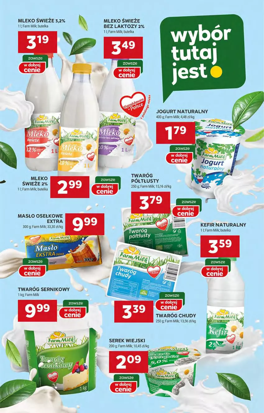 Gazetka promocyjna Stokrotka - Supermarket - ważna 01.08 do 07.08.2024 - strona 18 - produkty: Fa, Farm Milk, Jogurt, Jogurt naturalny, Kefir, Kefir naturalny, Masło, Mleko, Ser, Serek, Serek wiejski, Twaróg